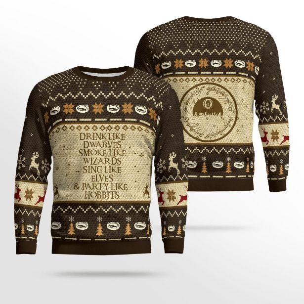 Party Like Hobbits LOTR Lord Of The Rings Ugly Christmas Sweater