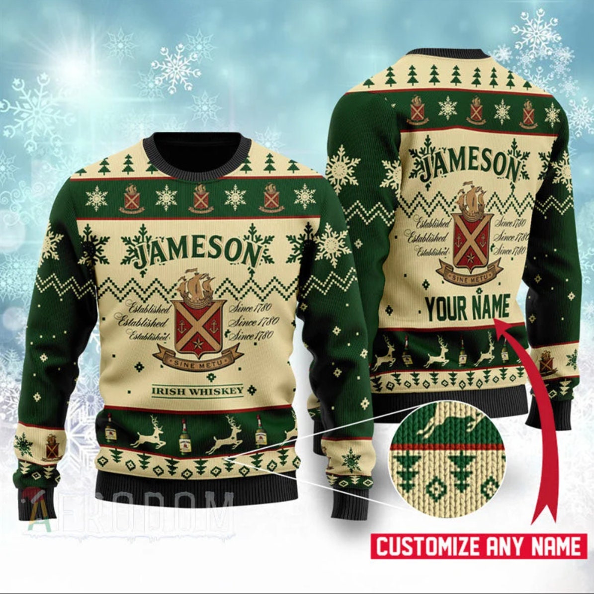 Personalized Jameson Irish Whiskey Sweater Knitted Ugly Christmas Shirt