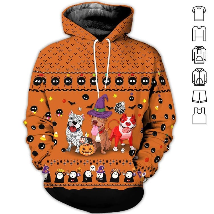 Pitbull Halloween Dog Breeds 3D All Over Print For Men Women Halloween Gift