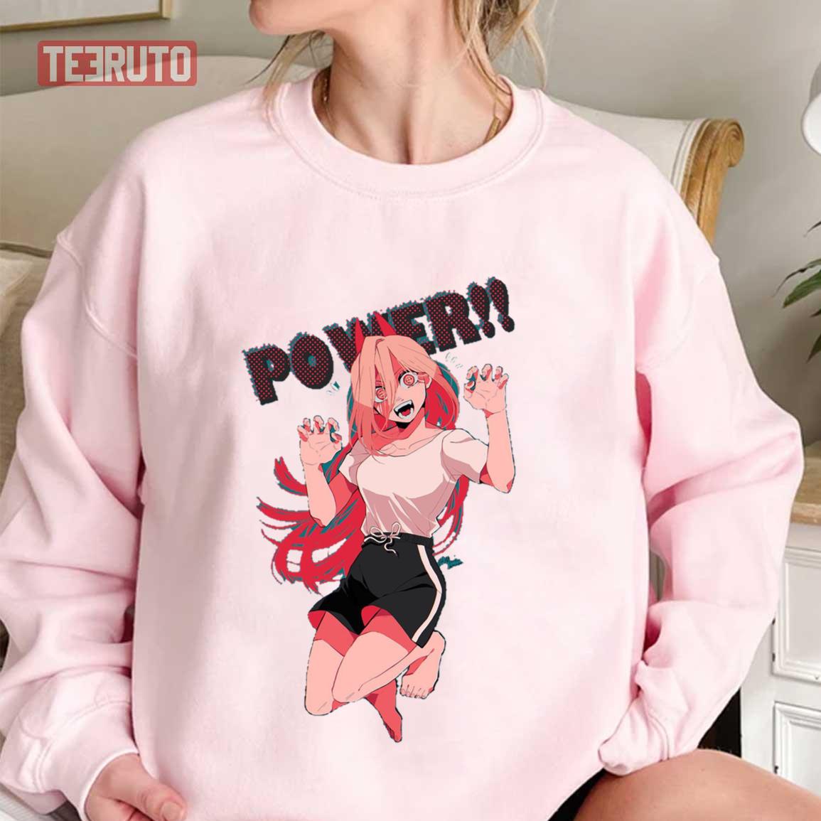 Power Pink Hair Chainsaw Man Art Unisex Sweatshirt - Teeruto