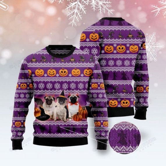 Pug Lover Halloween Ugly Xmas Wool Knitted Sweater