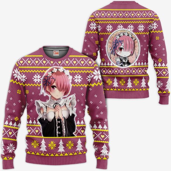 Re Zero Ram Anime Xmas Ugly Christmas Knitted Sweater