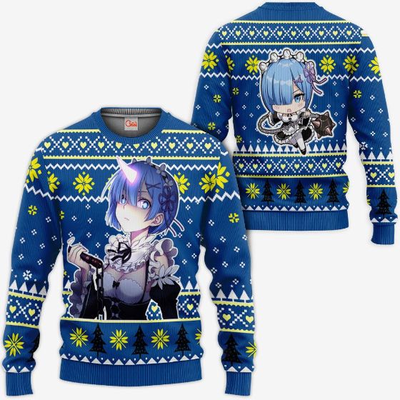 Re Zero Rem Anime Xmas Ugly Christmas Knitted Sweater