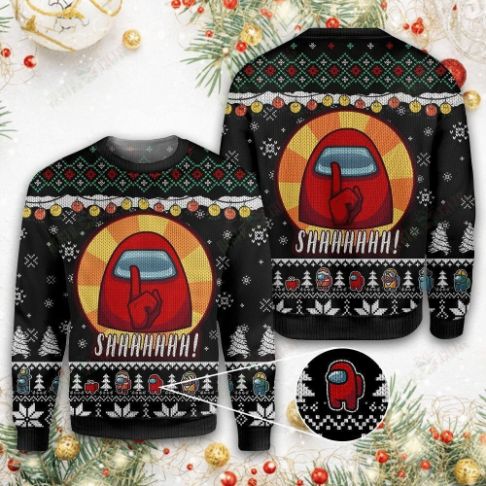 Red Black Among Us Shhh Xmas Ugly Wool Knitted Sweater