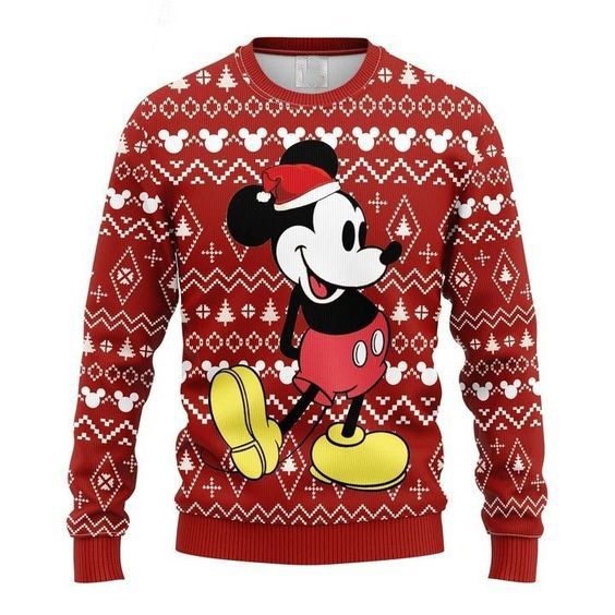 Red Mickey Mouse Disney For Fans Xmas Wool Knitted Ugly Sweater