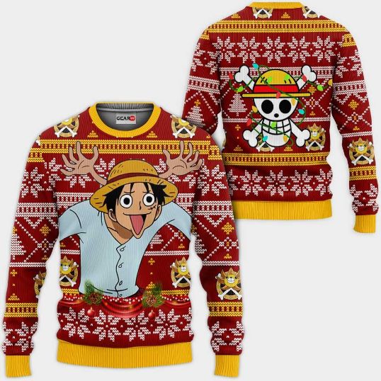Reindeer Luffy One Piece Anime Xmas Ugly Christmas Knitted Sweater