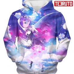 Rezero Cute Blue Hair Flying Anime Maid Rem Action Hd 3d Aop Hoodie