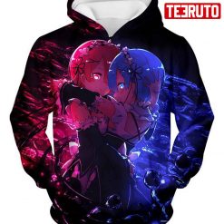 Rezero Wonderful Anime Twin Maids Rem And Ram Cute Black – Rezero Anime Hd 3d Aop Hoodie