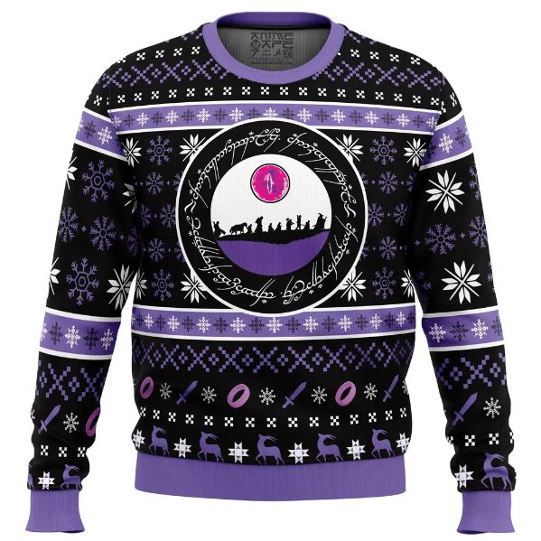 Ring Language The Lord Of The Rings Black & Purple Xmas Ugly Sweater