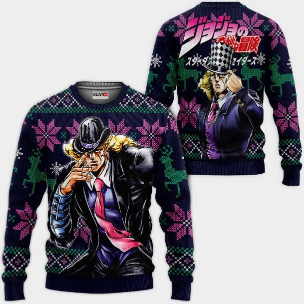 Robert Speedwagon Anime Jjba Xmas Ugly Christmas Knitted Sweater