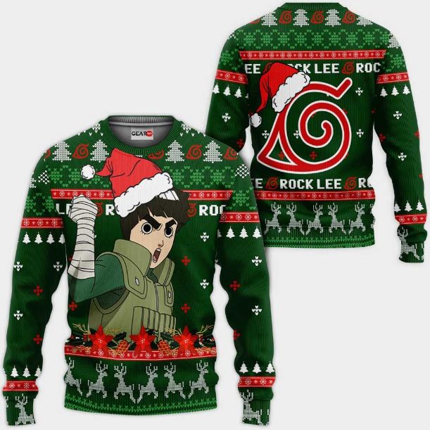 Rock Lee Nrt Anime Xmas Ugly Christmas Knitted Sweater