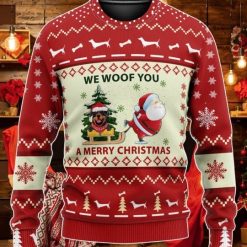 Rottweiler Santa Claus We Woof You A Merry Christmas Ugly Dog Face New Year Eve Holiday Sweater