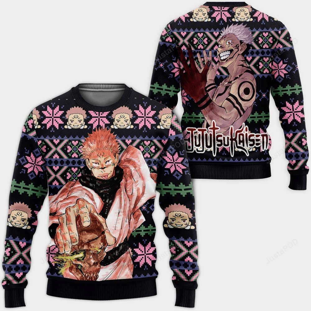 Ryomen Sukuna Anime Manga Jujutsu Kaisen Anime Christmas Wool Knitted Ugly Sweater