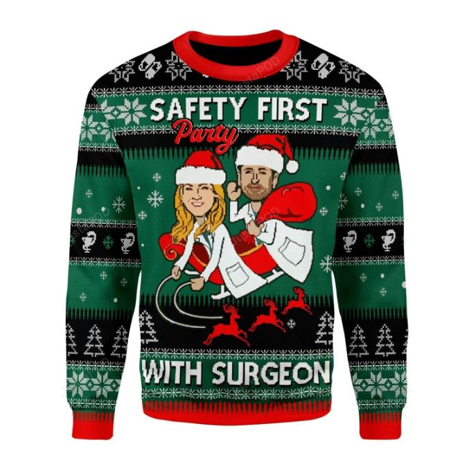 Safety First Party With Surgeon Grey’s Anatomy Xmas Wool Knitted Ugly Sweater
