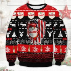 Sagres Beer Red Black Xmas Wool Knitted Ugly Sweater