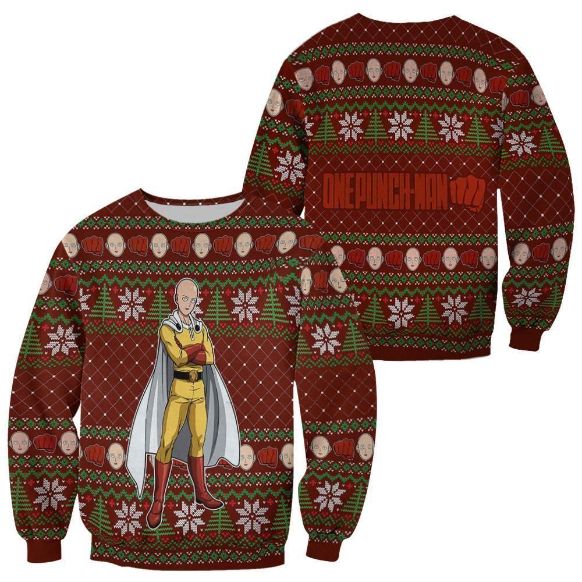 Saitama Opm Anime Xmas Ugly Christmas Knitted Sweater