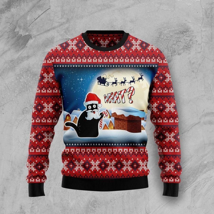 Santa Black Cat What Chimney Ugly Christmas Christmas Occasion Sweater
