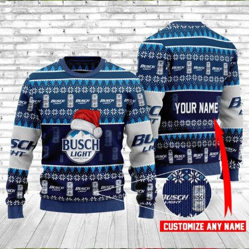 Santa Hat Busch Light Personalized Xmas Ugly Christmas Sweater