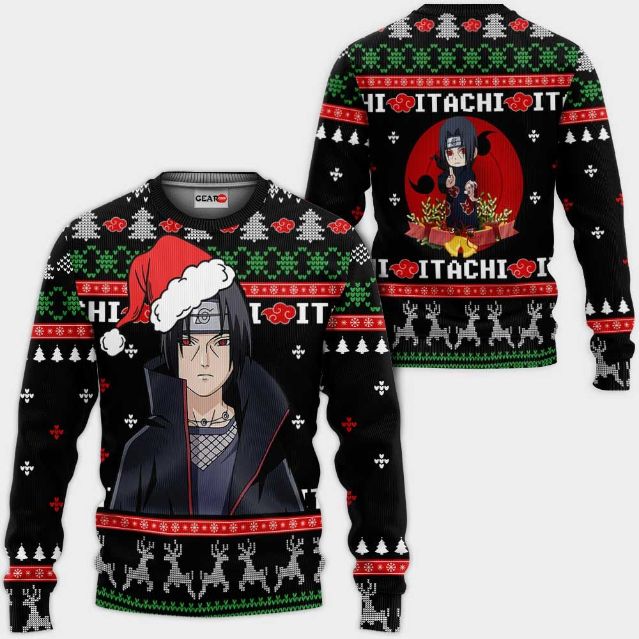 Santa Itachi Nrt Anime Xmas Ugly Christmas Knitted Sweater