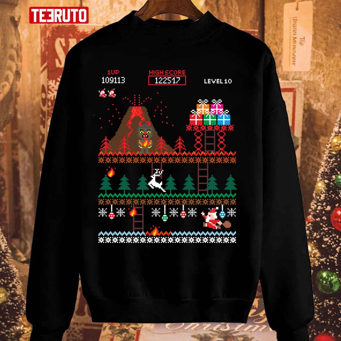 Santa Vs Krampus Merry 8 Bit Ugly Christmas Unisex Sweatshirt