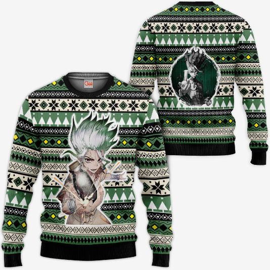 Senku Ishigami Anime Dr Stone Xmas Ugly Christmas Knitted Sweater