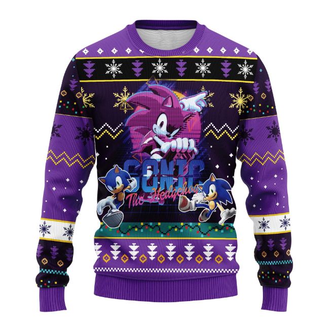 Sonic The Hedgehog Purple Ugly Xmas Wool Knitted Sweater