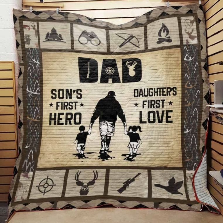 Son’s First Hero Hunting Dad Perfect Gifts For Hunting Lover Quilt Blanket