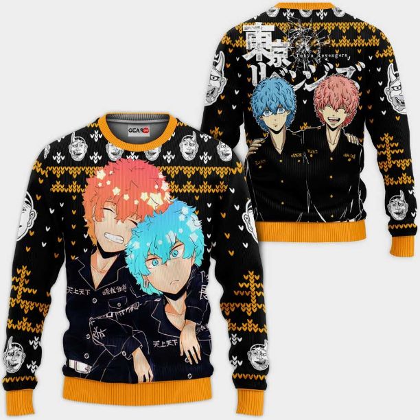Souya Kawata And Nahoya Kawata Anime Tokyo Revengers Xmas Ugly Christmas Knitted Sweater