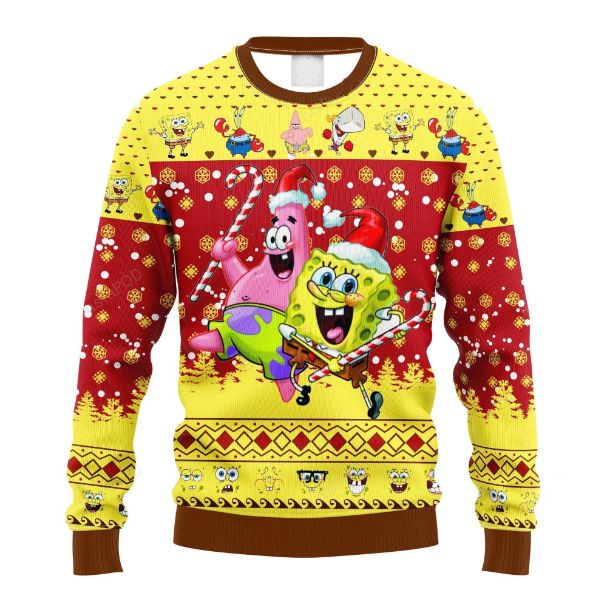 Spongebob And Patrick Star Ugly Xmas Wool Knitted Sweater