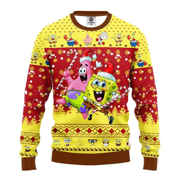 Spongebob Squarepants Merry Xmas Santa Spongebob And Patrick Star Ugly Christmas Sweater