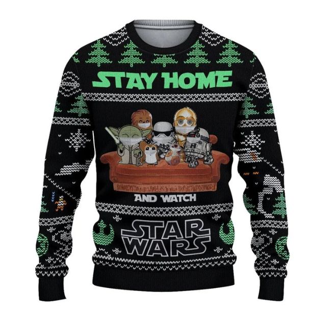 Star Wars Movies Stay Home Ugly Xmas Wool Knitted Sweater