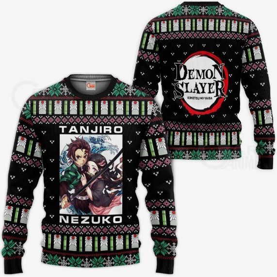 Tanjiro And Nezuko Ugly Sweater Christmas Kimetsu Anime Ugly Christmas Knitted Sweater