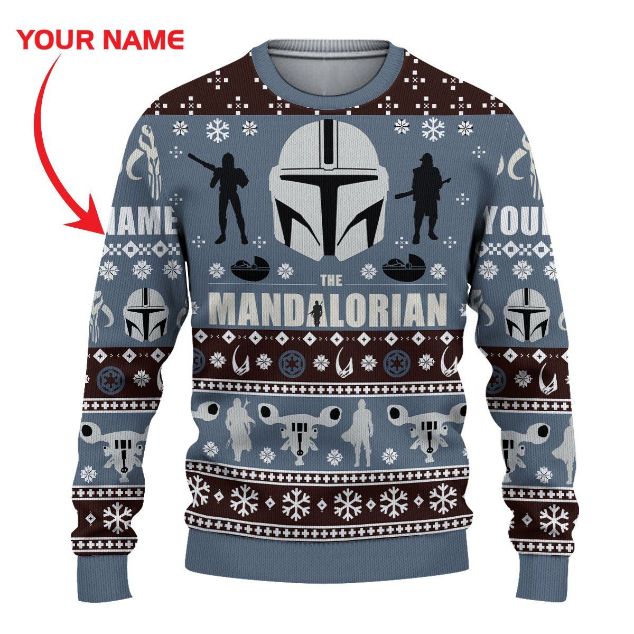 The Mandalorian Starwars Custom Name Xmas Personalized Xmas Ugly Christmas Sweater