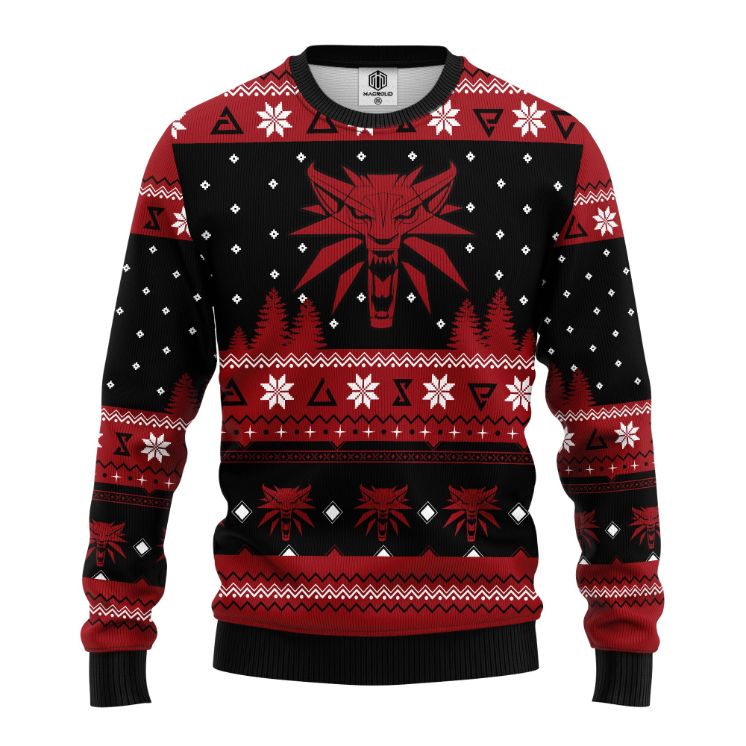 The Witcher Red Ugly Xmas Wool Knitted Sweater