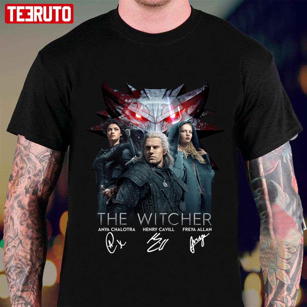 The Wítcher Cast Signed Henry Cavill Anya Chalotra Freya Allan Unisex T-shirt