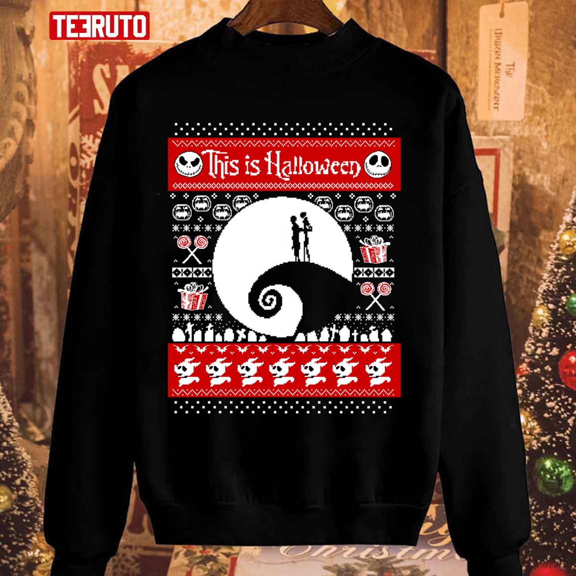 This Is Halloween Ugly Sweater Pattern Nightmare Before Christmas Unisex Sweatshirt