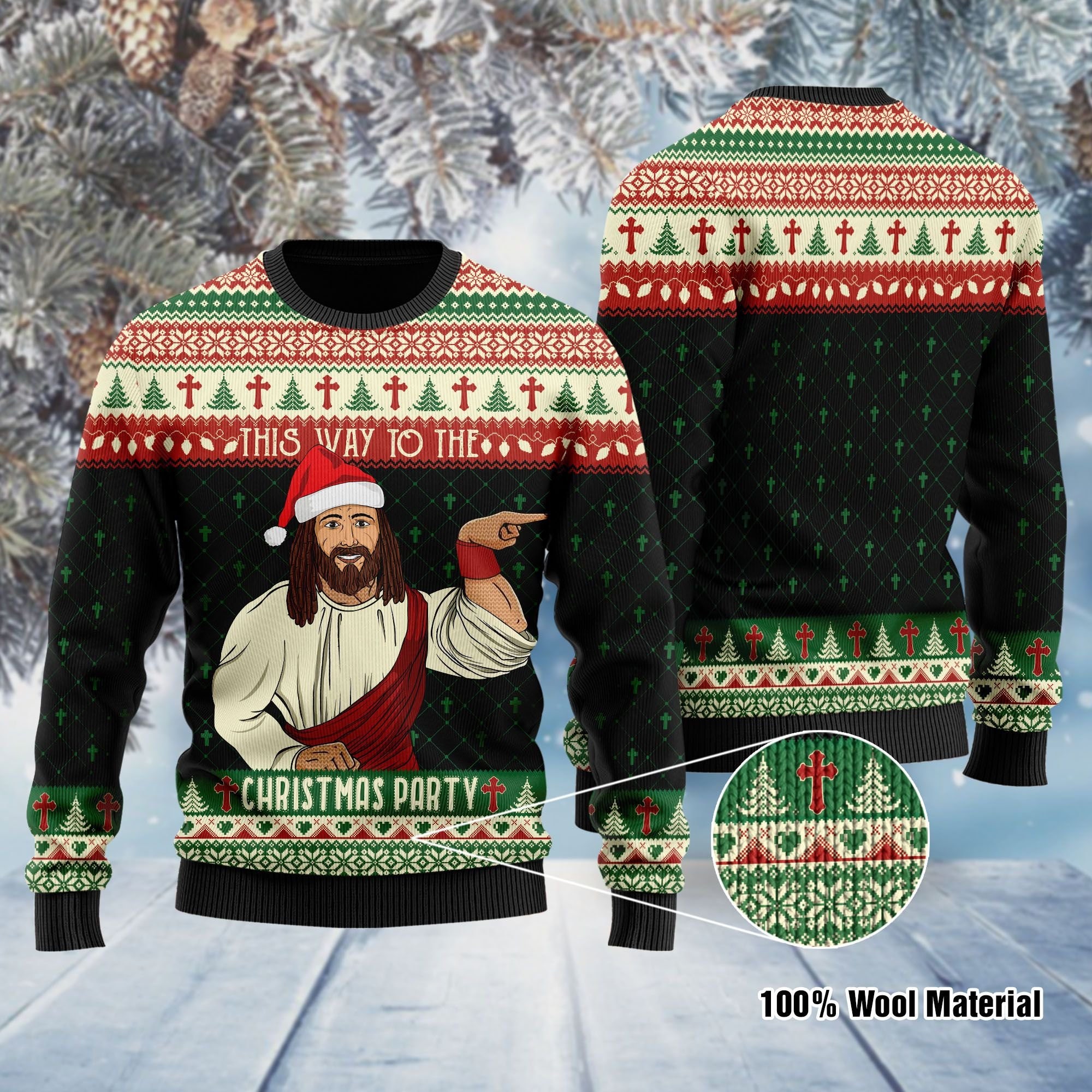 This Way To The Christmas Party Jesus Ugly Christmas Occasion Sweater