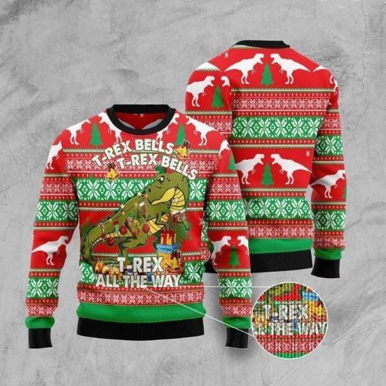 T-rex Christmas Ugly Wool Knitted Sweater