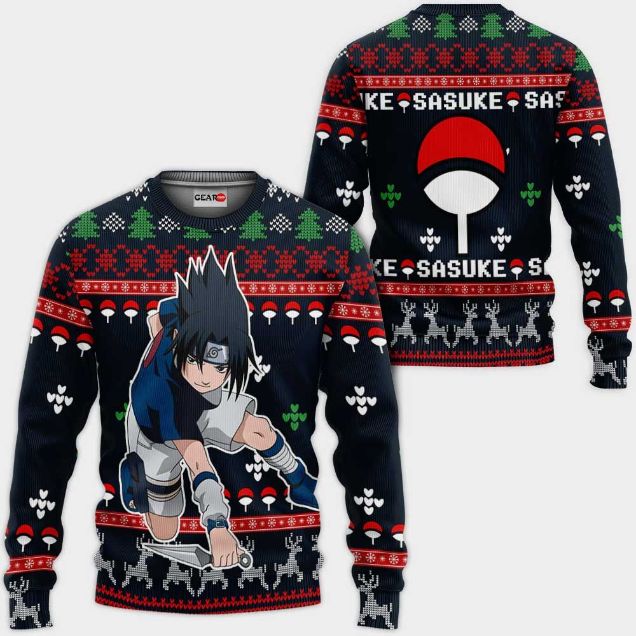 Uchiha Sasuke Christmas Sweater Nrt Anime Xmas Ugly Christmas Knitted Sweater