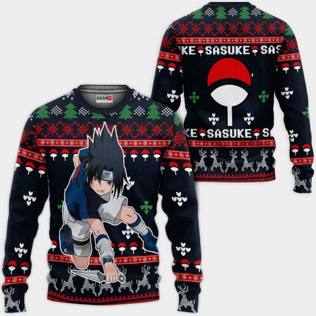 Uchiha Sasuke Naruto Anime Xmas Ugly Wool Knitted Sweater