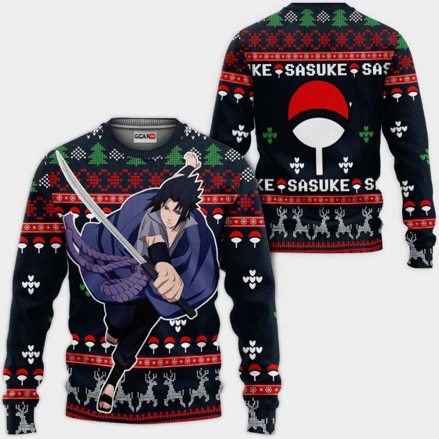 Uchiha Sasuke Nrt Anime Xmas Ugly Christmas Knitted Sweater