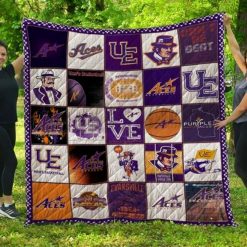 UE Ncaa Evanville Purple Aces Collection Combined Combined Quilt Blanket