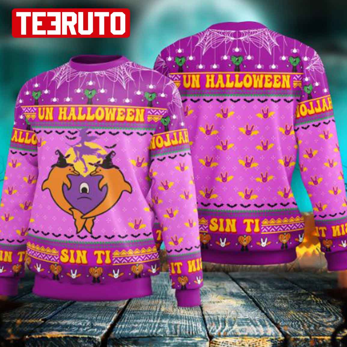 Un Halloween Sin Ti Purple Bad Bunny Unisex Wool Knitted Sweater