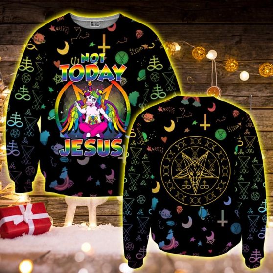 Unicorn Not Today Jesus Funny Ugly Xmas Wool Knitted Sweater