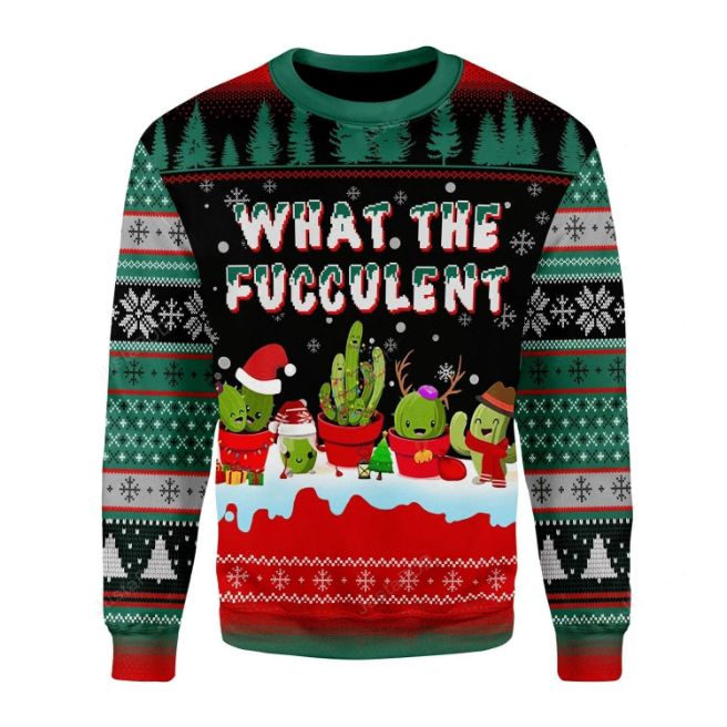 What The Fucculent Cactus Ugly Xmas Wool Knitted Sweater