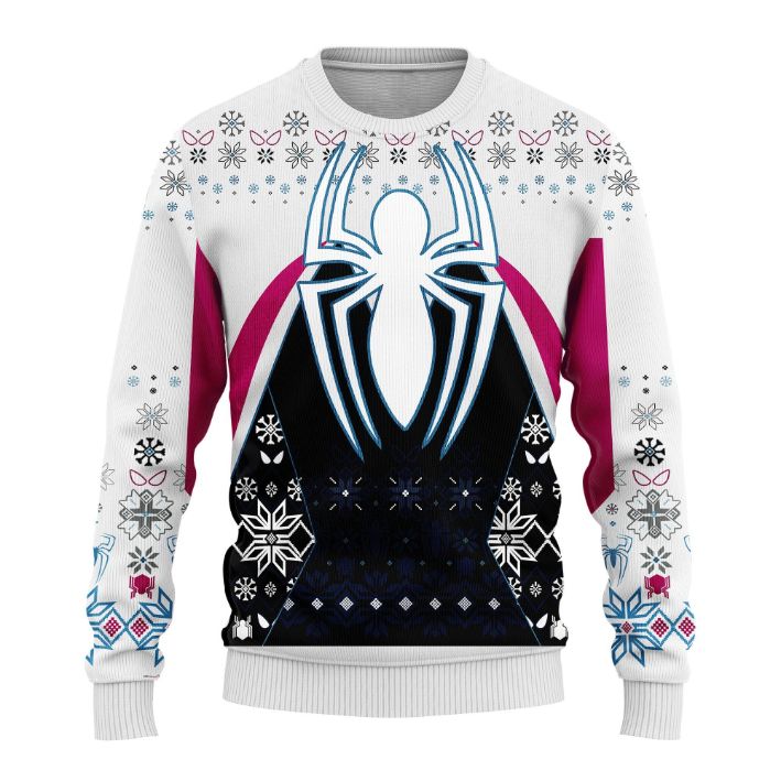 White Spiderman Cartoon Christmas Wool Knitted Ugly Sweater