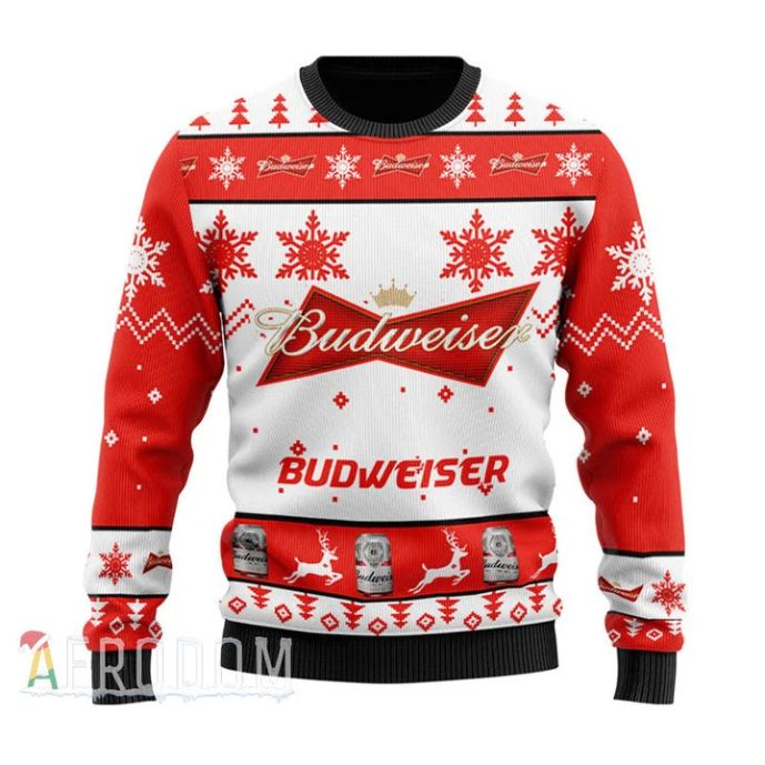 Budweiser Red Ugly Christmas Sweater Design Sweatshirt For Fans Gift -  Reallgraphics