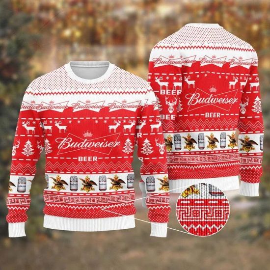 Xmas Drink Lover Budweiser Beer Ugly Christmas Sweater