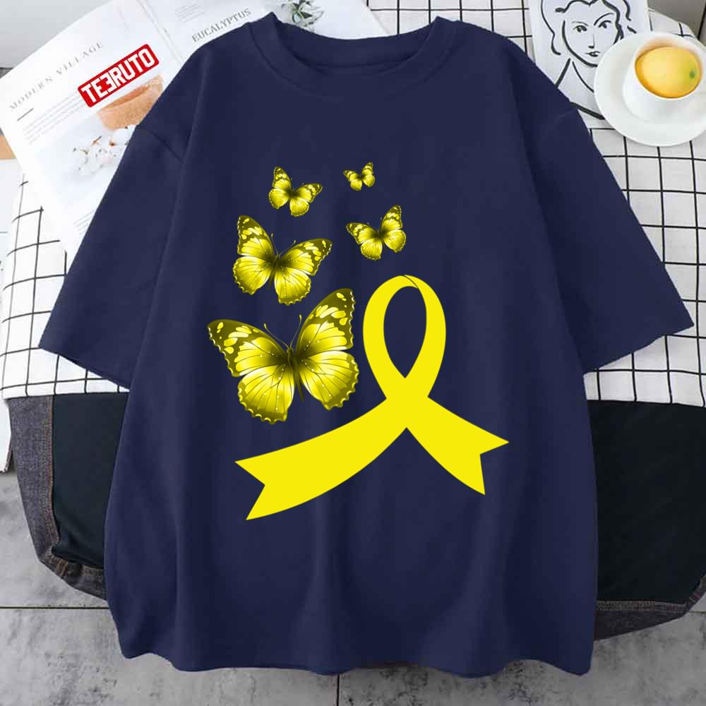 Yellow Awareness Ribbon With Butterflies Amber Alert Unisex T-shirt