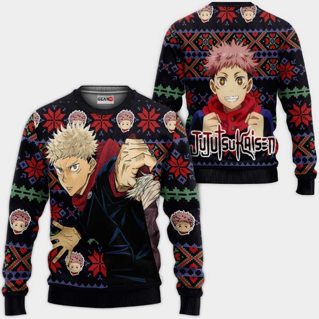 Yuji Itadori Anime Jujutsu Kaisen Xmas Ugly Christmas Knitted Sweater